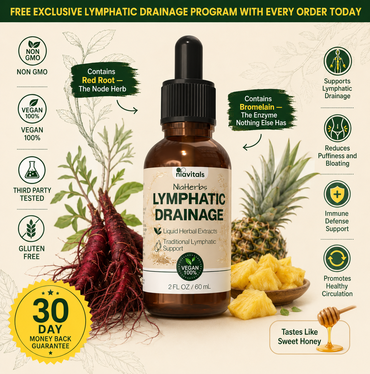 NiaHerbs Red Root & Bromelain Lymphatic Support Drops