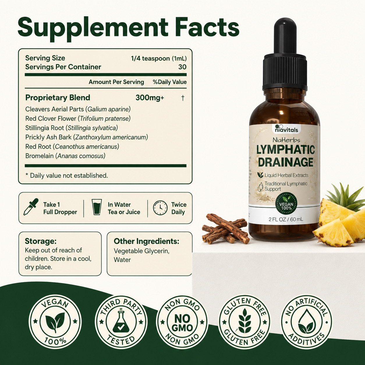 NiaHerbs Red Root & Bromelain Lymphatic Support Drops